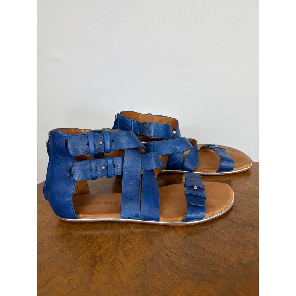 Gentle Souls by Kenneth Cole Blue Distressed Leather Gladiator Sandals Size 10 - Picture 3 of 10